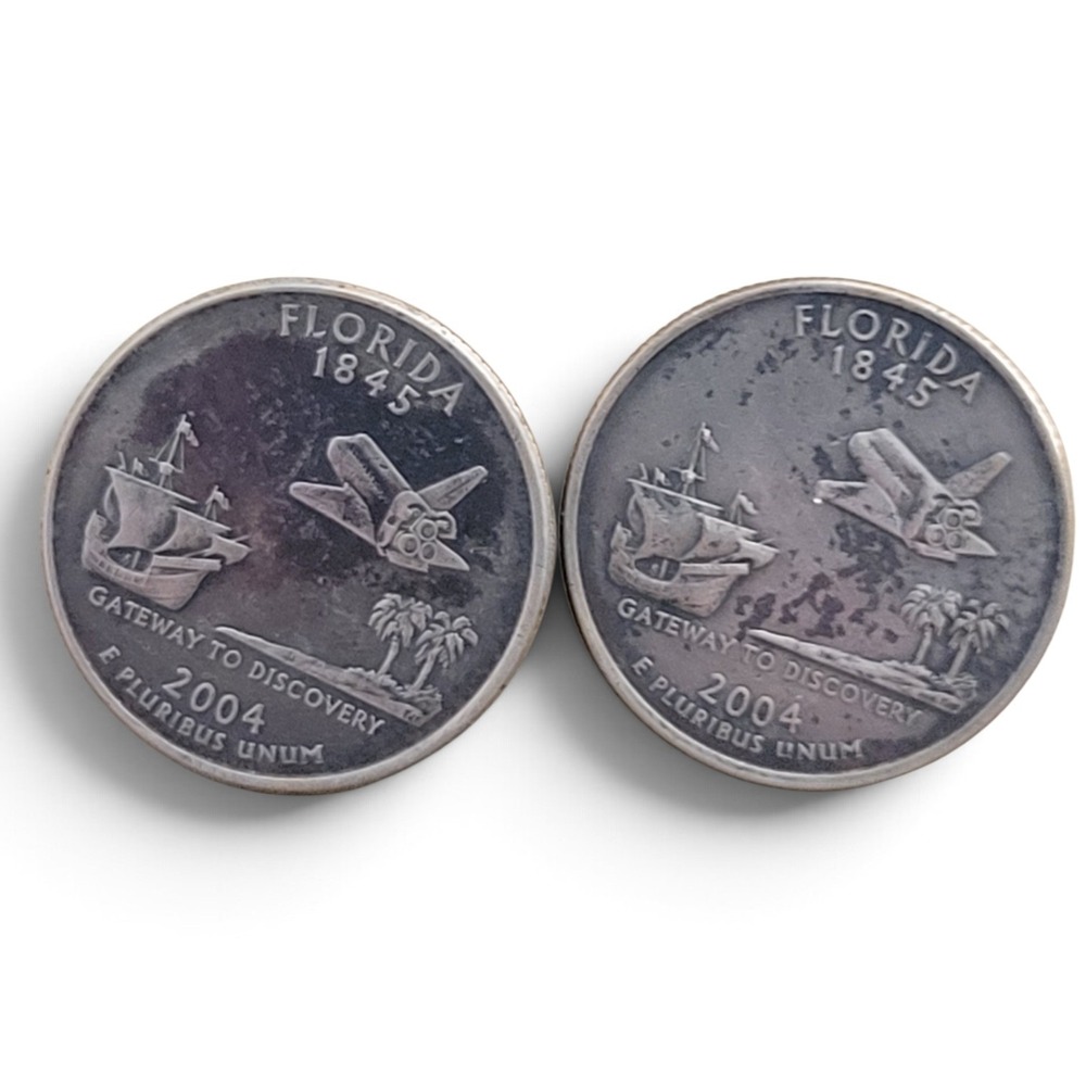 2004 Florida Staet Quarter Coin Cufflinks Gateway to Discovery Silver Tone 1"